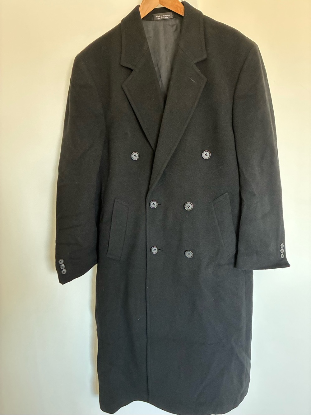 Men's Double-Breasted Cashmere Wool Blend Overcoat Black